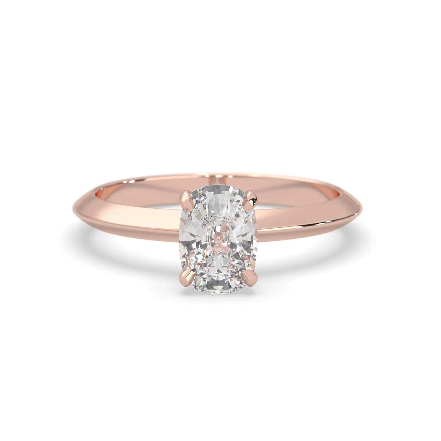 Rose-gold ring with a diamond on a white background