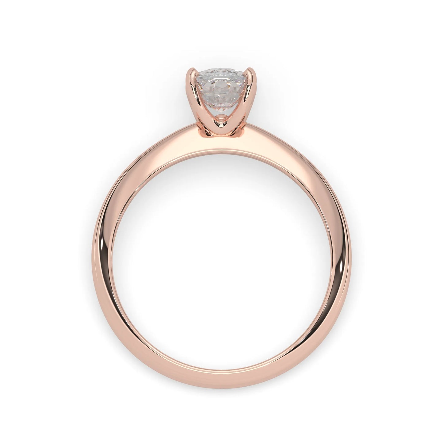 Rose-gold ring with a diamond on a white background