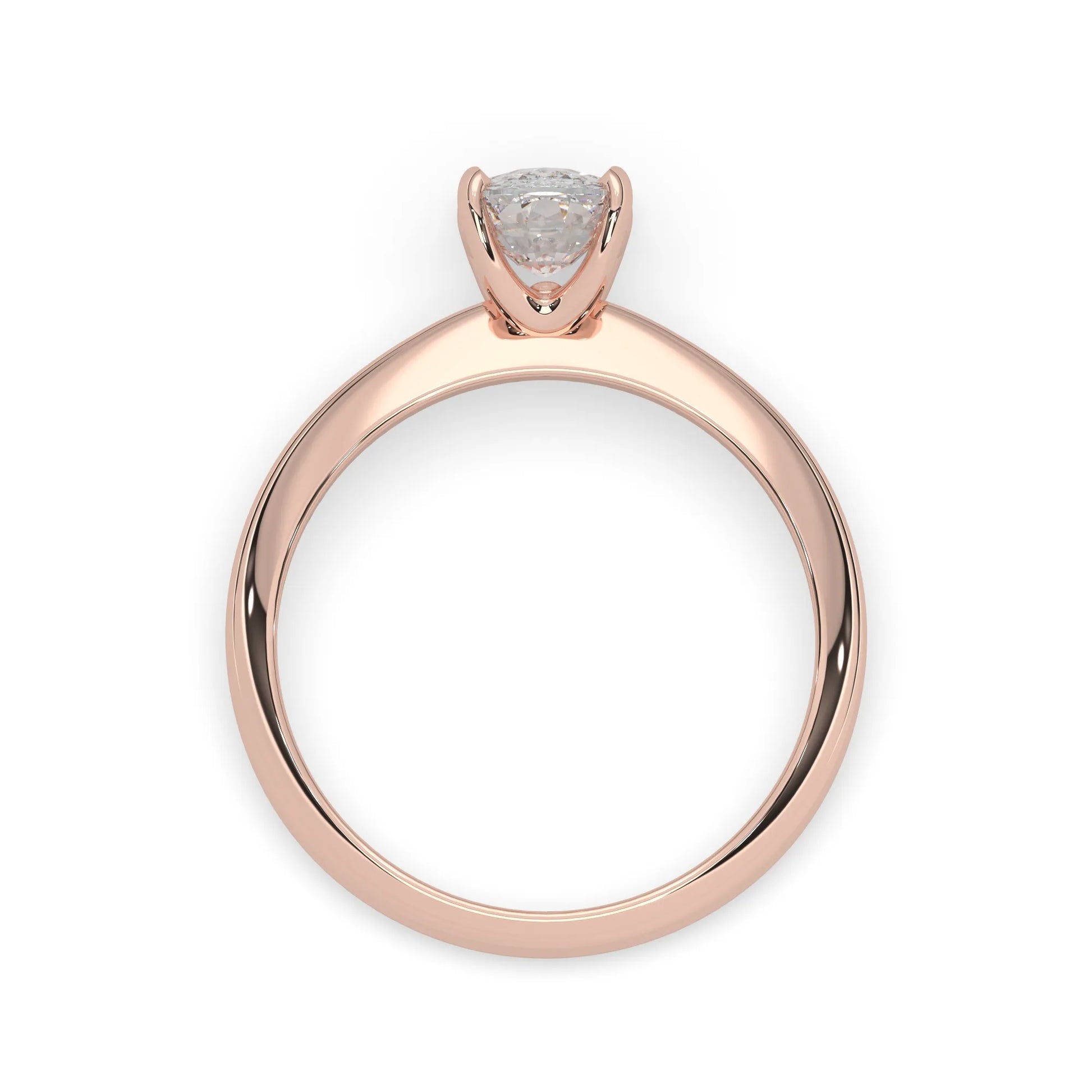 Rose-gold ring with a diamond on a white background