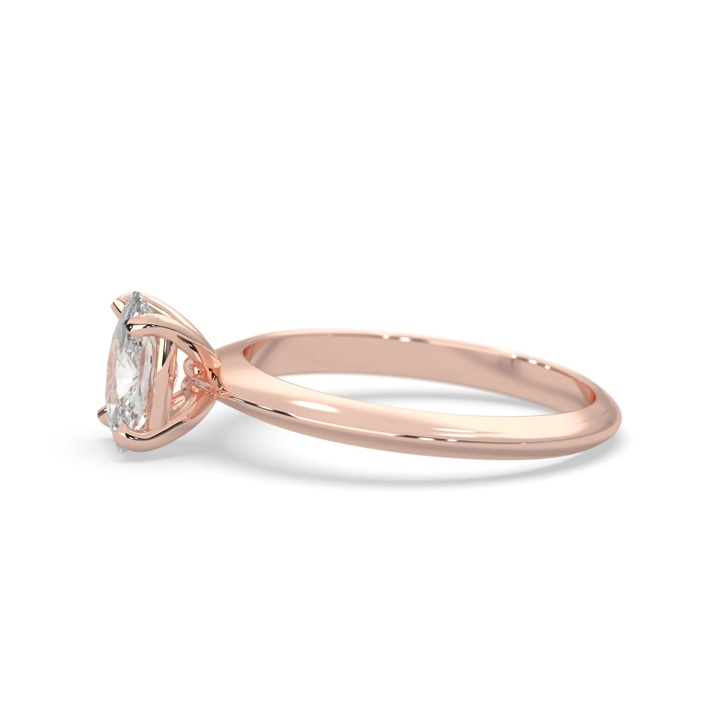 Rose-gold ring with a diamond on a white background