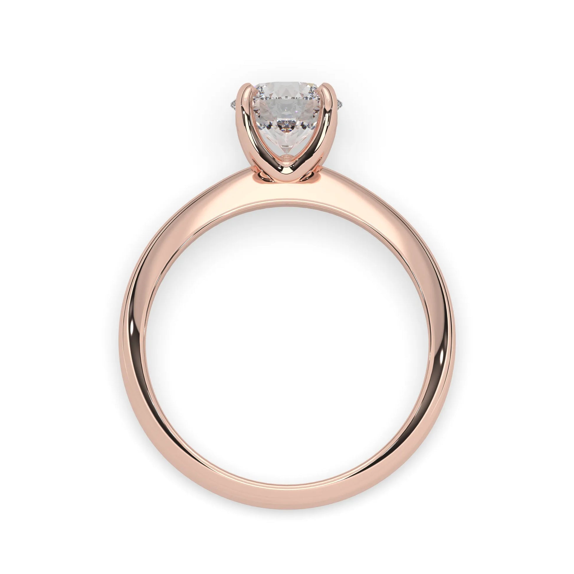 Rose-gold ring with a diamond on a white background