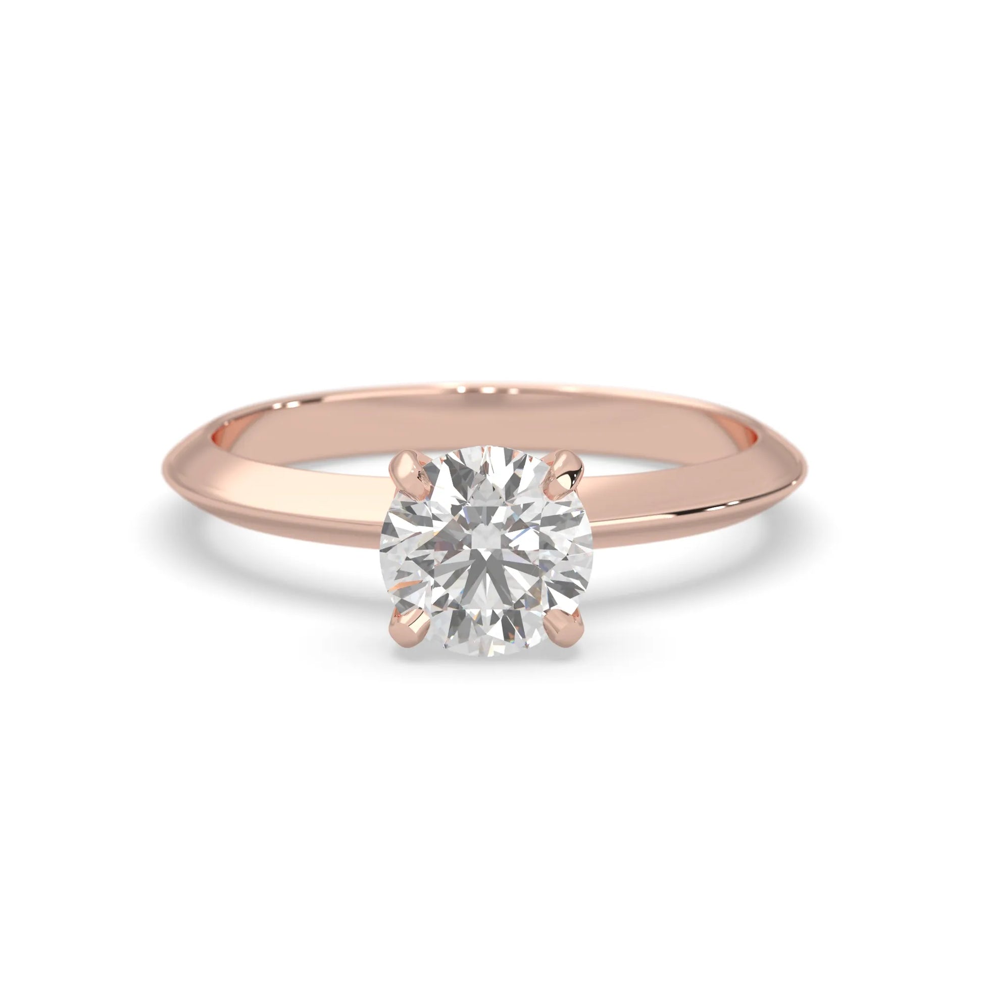 Rose-gold ring with a diamond on a white background