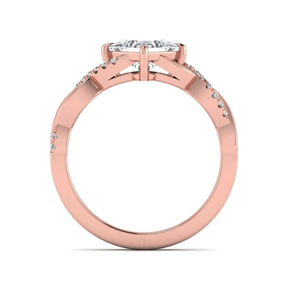 IGI Certified 0.99 carat princess cut lab grown diamond twist engagement ring with pavé round accent diamonds in rose gold.