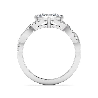 IGI Certified 0.99 carat princess cut lab grown diamond twist engagement ring with pavé round accent diamonds in white gold.