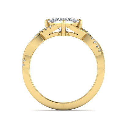 IGI Certified 0.99 carat princess cut lab grown diamond twist engagement ring with pavé round accent diamonds in yellow gold.