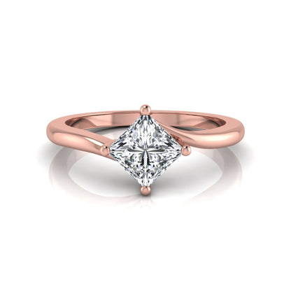 Princess cut lab grown diamond solitaire engagement ring featuring a four-prong bypass setting in a rose gold tone design.