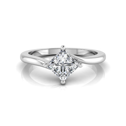 Princess cut lab grown diamond solitaire engagement ring featuring a four-prong bypass setting in a white gold tone design.