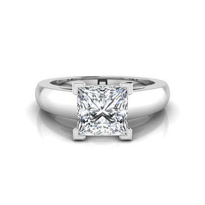 Princess cut four prong lab grown diamond solitaire engagement ring with a white gold tone band featuring an IGI certified center diamond.