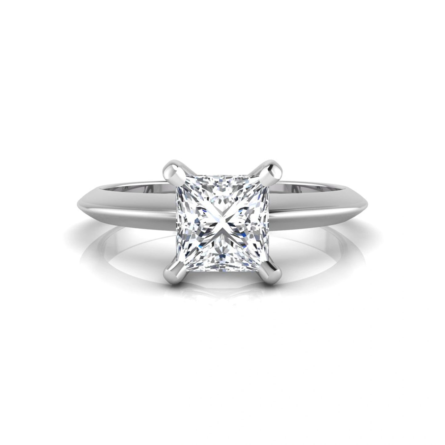 Princess cut lab grown diamond solitaire engagement ring featuring a 0.71 carat princess diamond in a classic four-prong white gold setting.