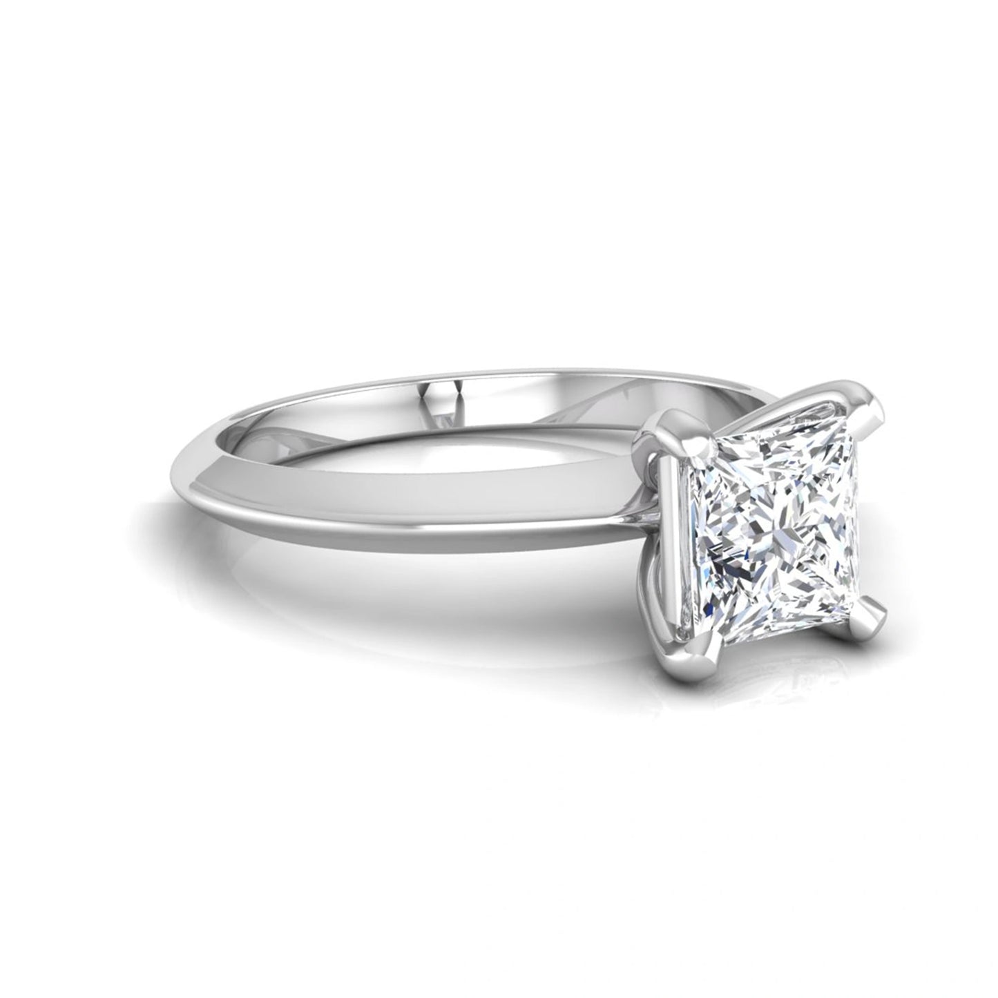 Princess cut lab grown diamond solitaire engagement ring featuring a 0.71 carat princess diamond in a classic four-prong white gold setting.