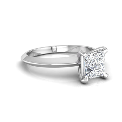 Princess cut lab grown diamond solitaire engagement ring featuring a 0.71 carat princess diamond in a classic four-prong white gold setting.