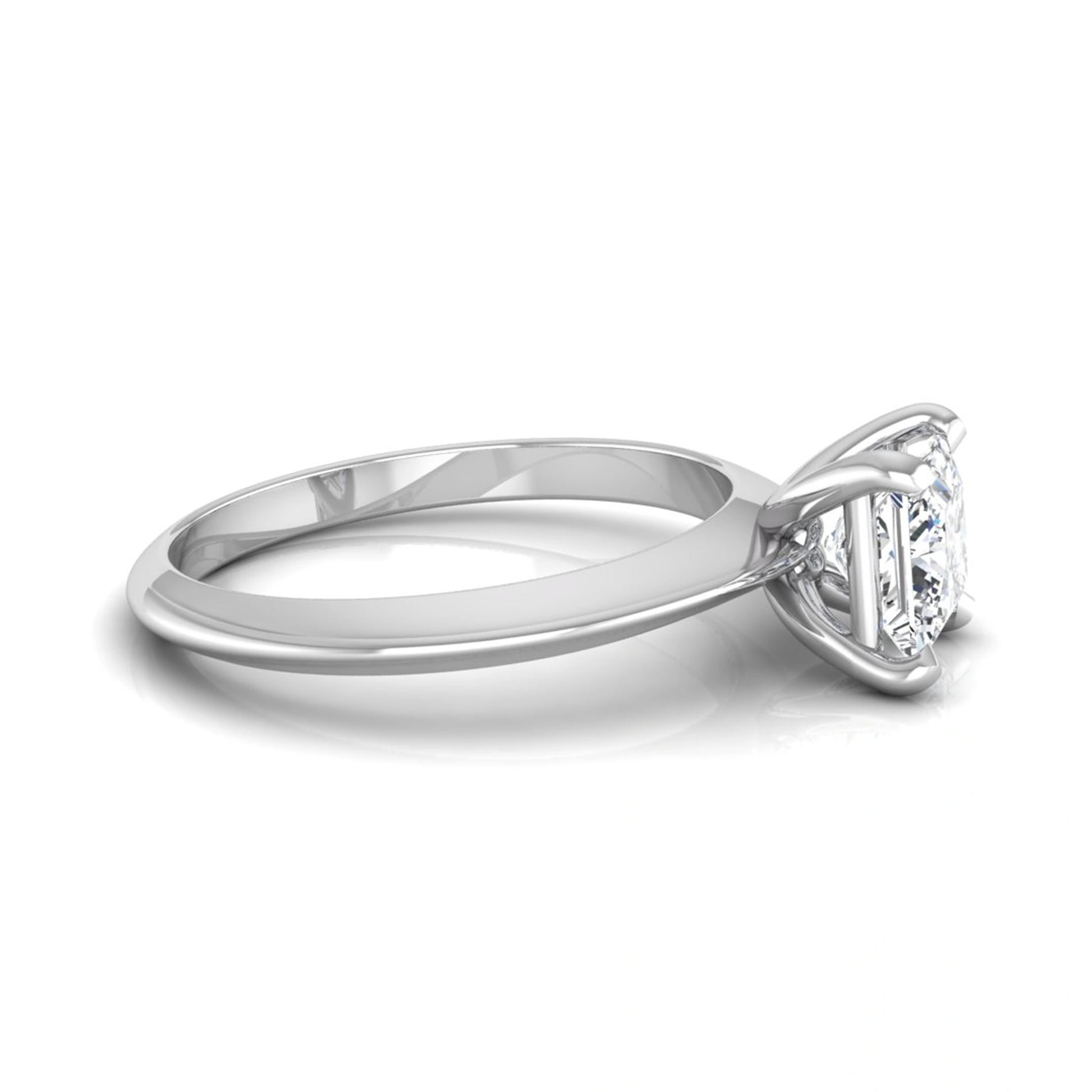 Princess cut lab grown diamond solitaire engagement ring featuring a 0.71 carat princess diamond in a classic four-prong white gold setting.
