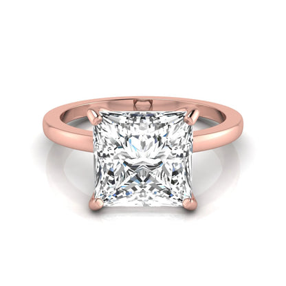Princess cut lab grown diamond solitaire engagement ring featuring a 3.45 carat IGI certified princess diamond in a classic four-prong rose gold setting.