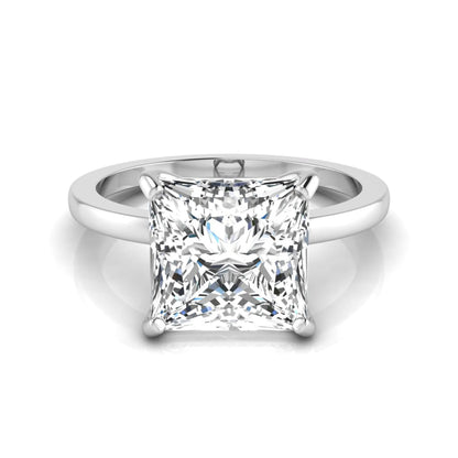 Princess cut lab grown diamond solitaire engagement ring featuring a 3.45 carat IGI certified princess diamond in a classic four-prong white gold setting.