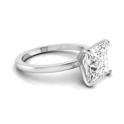 Princess cut lab grown diamond solitaire engagement ring featuring a 3.45 carat IGI certified princess diamond in a classic four-prong white gold setting.