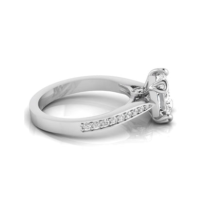 Princess cut lab grown diamond solitaire engagement ring featuring a four-prong setting with a pavé diamond band in white gold tone.