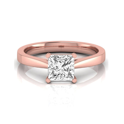 Princess cut lab grown diamond engagement ring featuring a 0.99 carat IGI certified center diamond in a classic four-prong solitaire setting with a polished rose gold band.