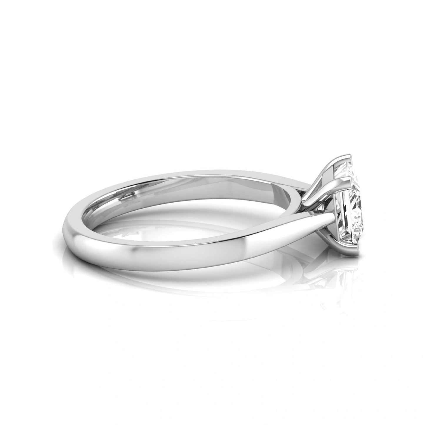Princess cut lab grown diamond engagement ring featuring a 0.99 carat IGI certified center diamond in a classic four-prong solitaire setting with a polished white gold band.