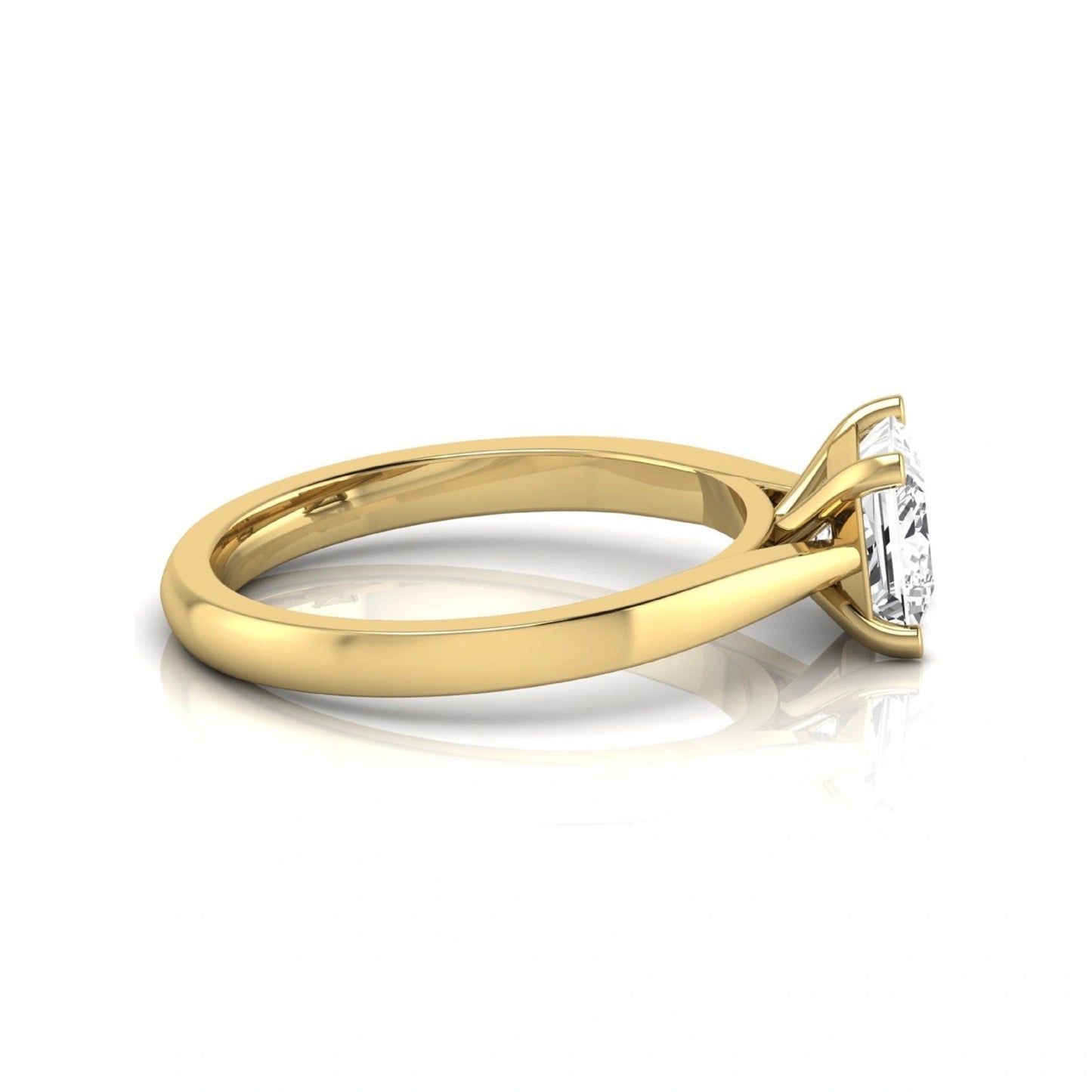 Princess cut lab grown diamond engagement ring featuring a 0.99 carat IGI certified center diamond in a classic four-prong solitaire setting with a polished yellow gold band.