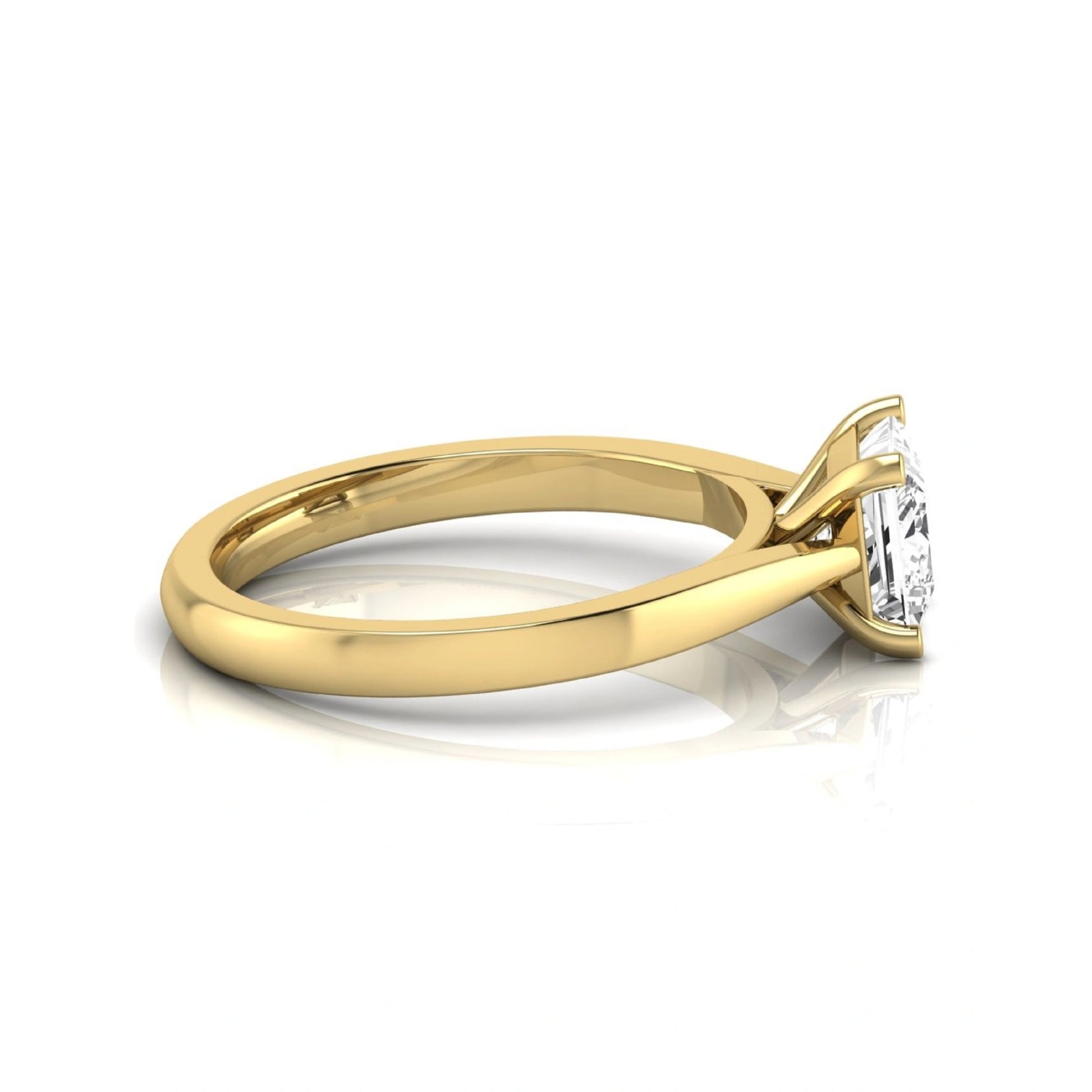 Princess cut lab grown diamond engagement ring featuring a 0.99 carat IGI certified center diamond in a classic four-prong solitaire setting with a polished yellow gold band.