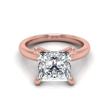 Princess cut lab grown diamond engagement ring featuring a 1.96 carat center diamond in a classic four-prong cathedral solitaire setting with a polished rose gold tone band.