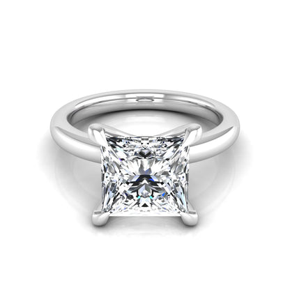 Princess cut lab grown diamond engagement ring featuring a 1.96 carat center diamond in a classic four-prong cathedral solitaire setting with a polished white gold tone band.