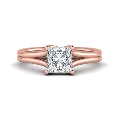 IGI Certified 1.25 carat princess cut lab grown diamond solitaire engagement ring with elegant split shank band in rose gold.
