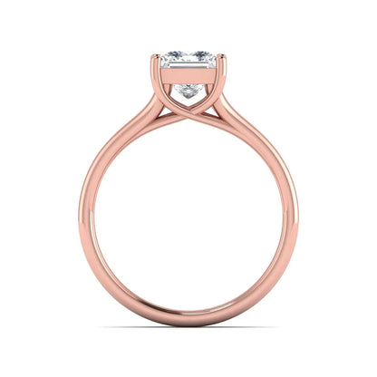 IGI Certified 1.25 carat princess cut lab grown diamond solitaire engagement ring with elegant split shank band in rose gold.