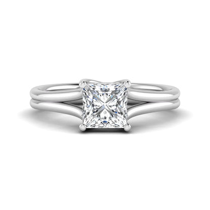 IGI Certified 1.25 carat princess cut lab grown diamond solitaire engagement ring with elegant split shank band in white gold.