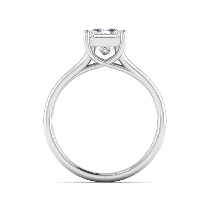 IGI Certified 1.25 carat princess cut lab grown diamond solitaire engagement ring with elegant split shank band in white gold.
