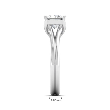 IGI Certified 1.25 carat princess cut lab grown diamond solitaire engagement ring with elegant split shank band in white gold.