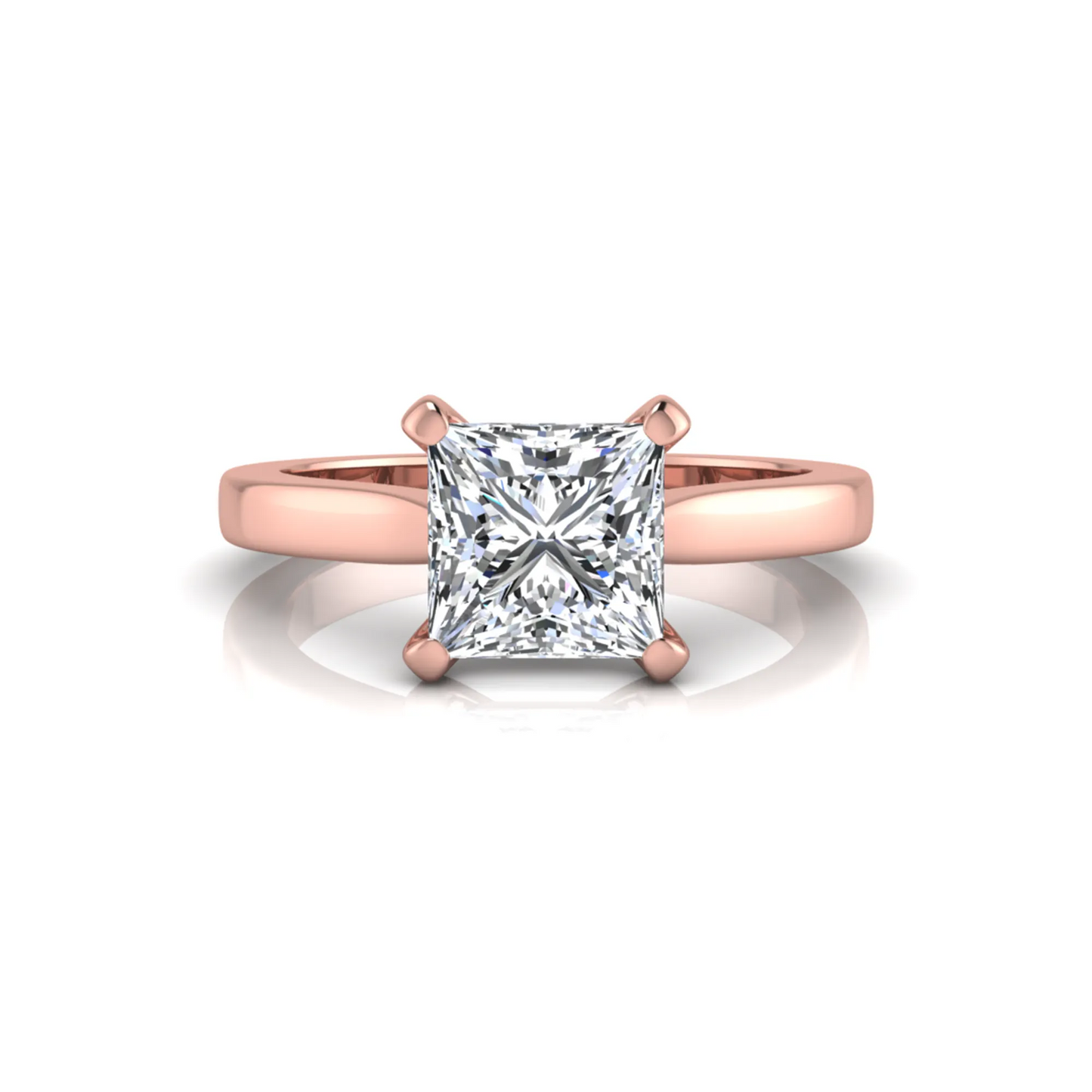Rose-gold ring with a large diamond on a white background