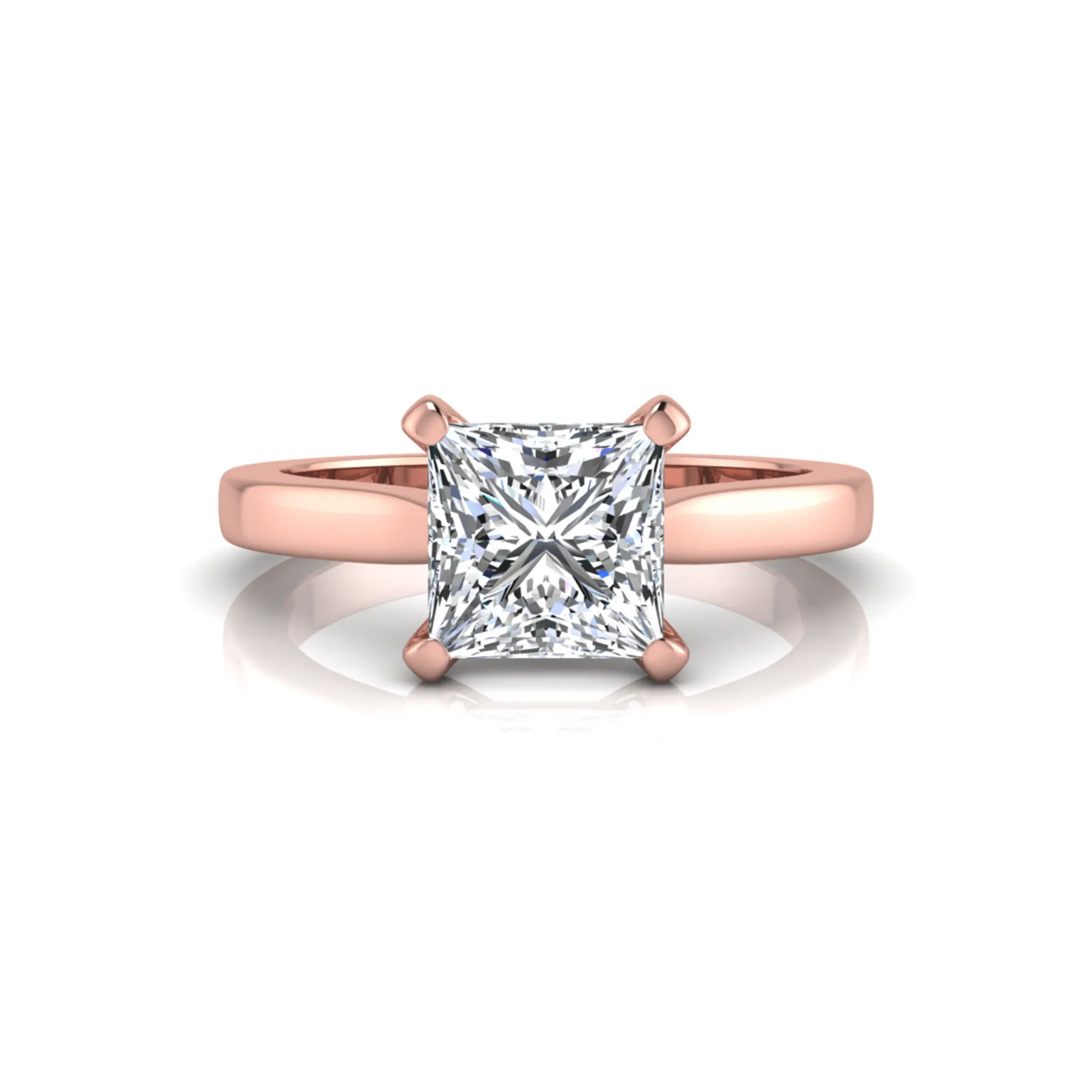 Rose-gold ring with a large diamond on a white background