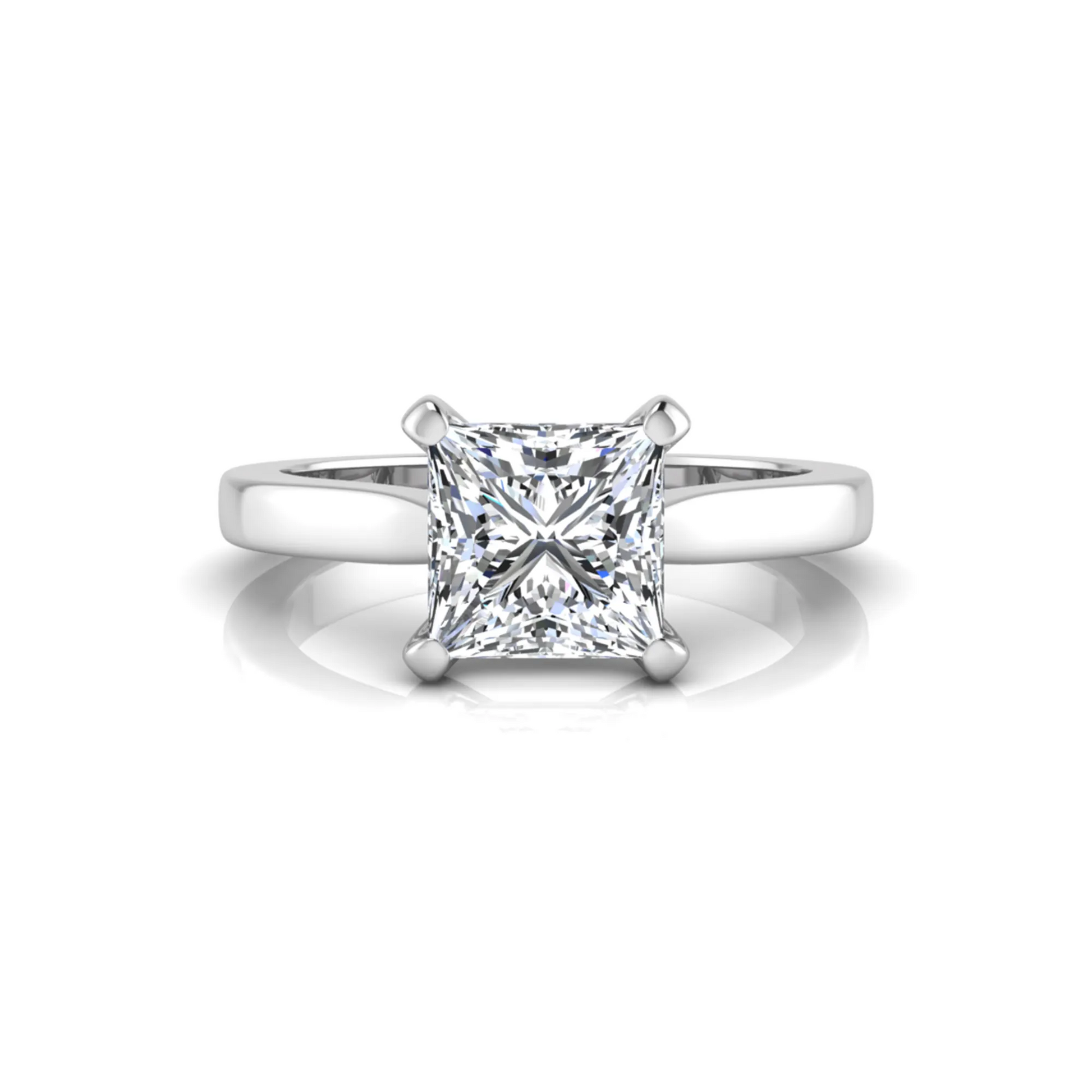 white-gold Diamond ring with three stones on a white background