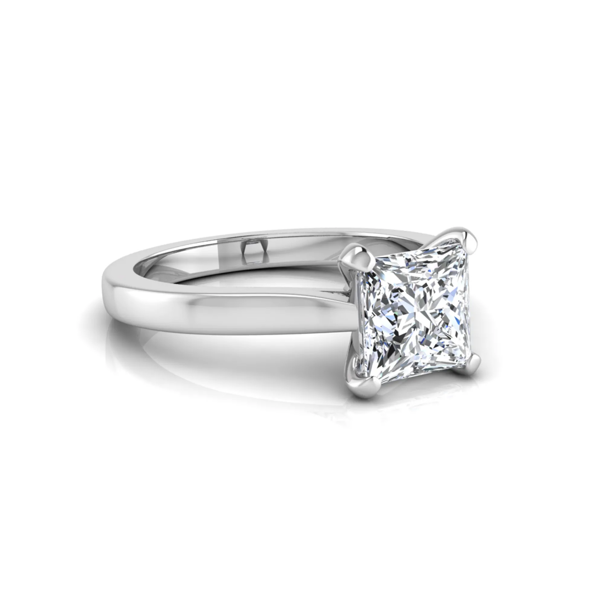 white-gold Diamond ring with a clear gemstone on a white background