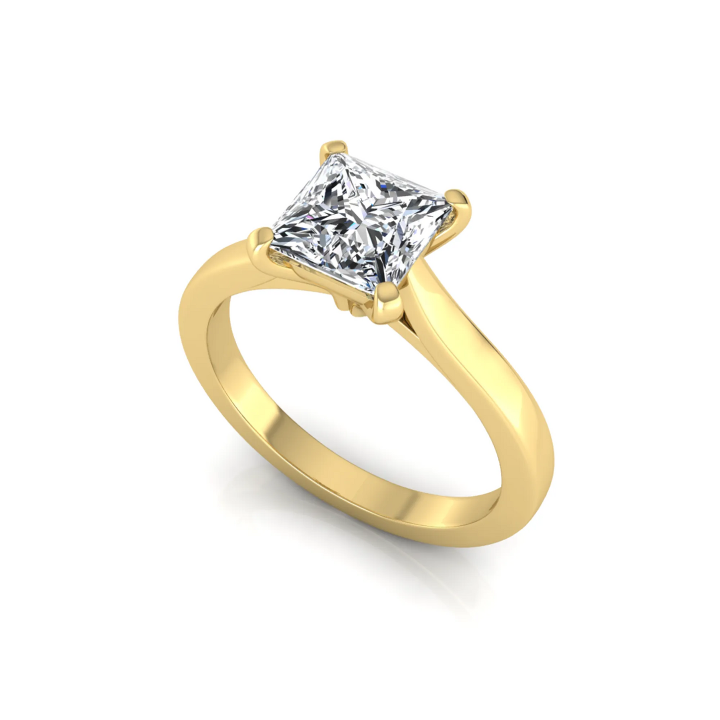 yellow-Gold ring with a princess-cut diamond on a white background