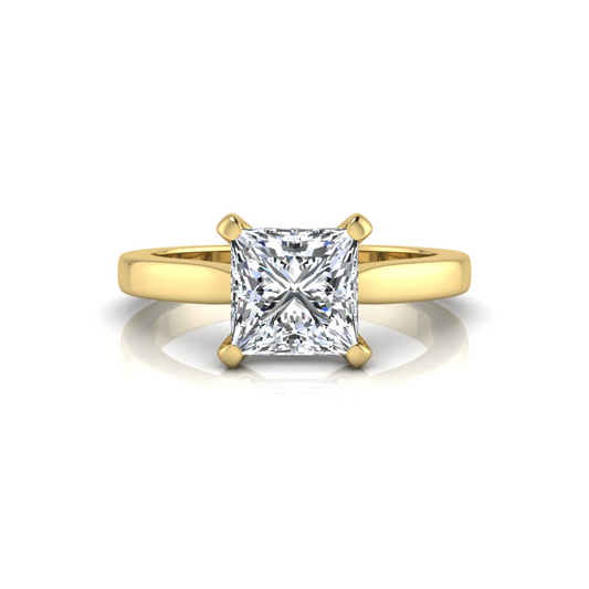 yellow-Gold ring with a square-cut diamond on a white background