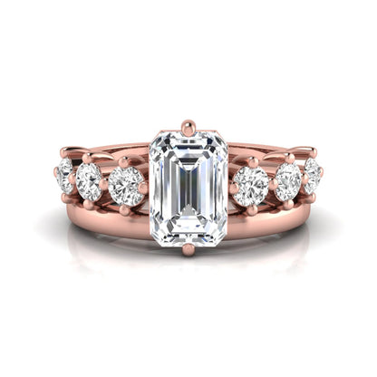rose gold Radiant cut lab grown diamond engagement ring with round side stone accents