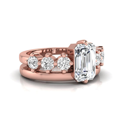 rose gold Radiant cut lab grown diamond engagement ring with round side stone accents
