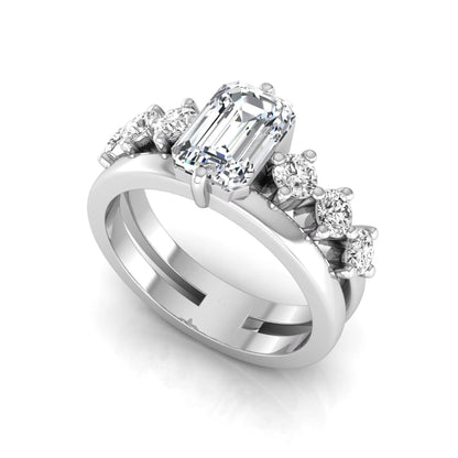 white gold Radiant cut lab grown diamond engagement ring with round side stone accents
