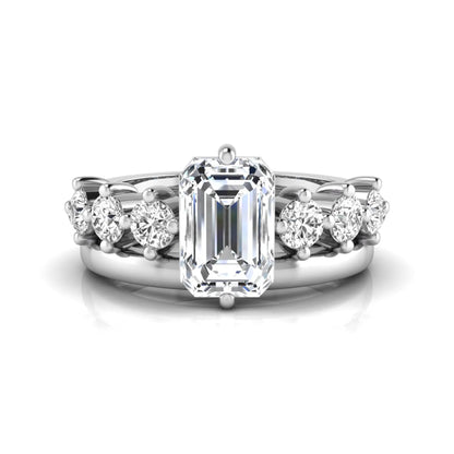white gold Radiant cut lab grown diamond engagement ring with round side stone accents