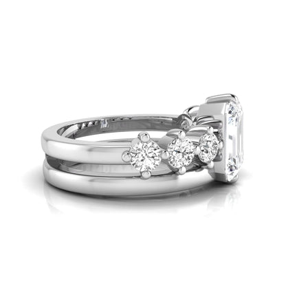white gold Radiant cut lab grown diamond engagement ring with round side stone accents