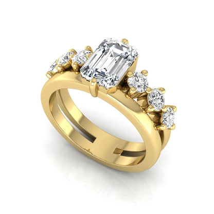 yellow gold Radiant cut lab grown diamond engagement ring with round side stone accents