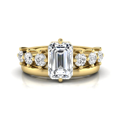 yellow gold Radiant cut lab grown diamond engagement ring with round side stone accents