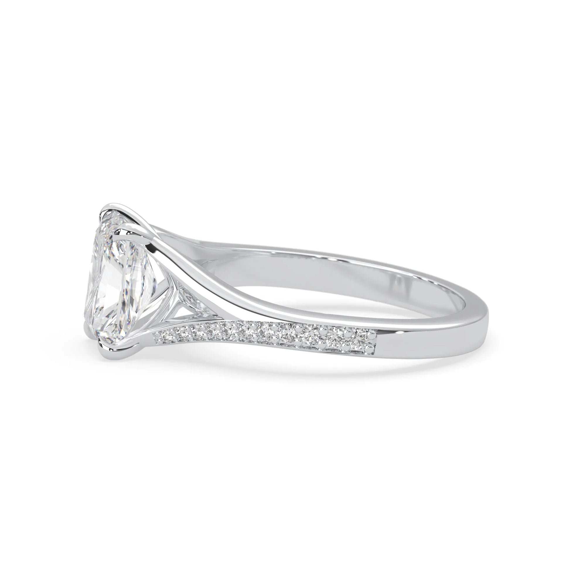 white gold lab grown Diamond engagement  ring on a white background