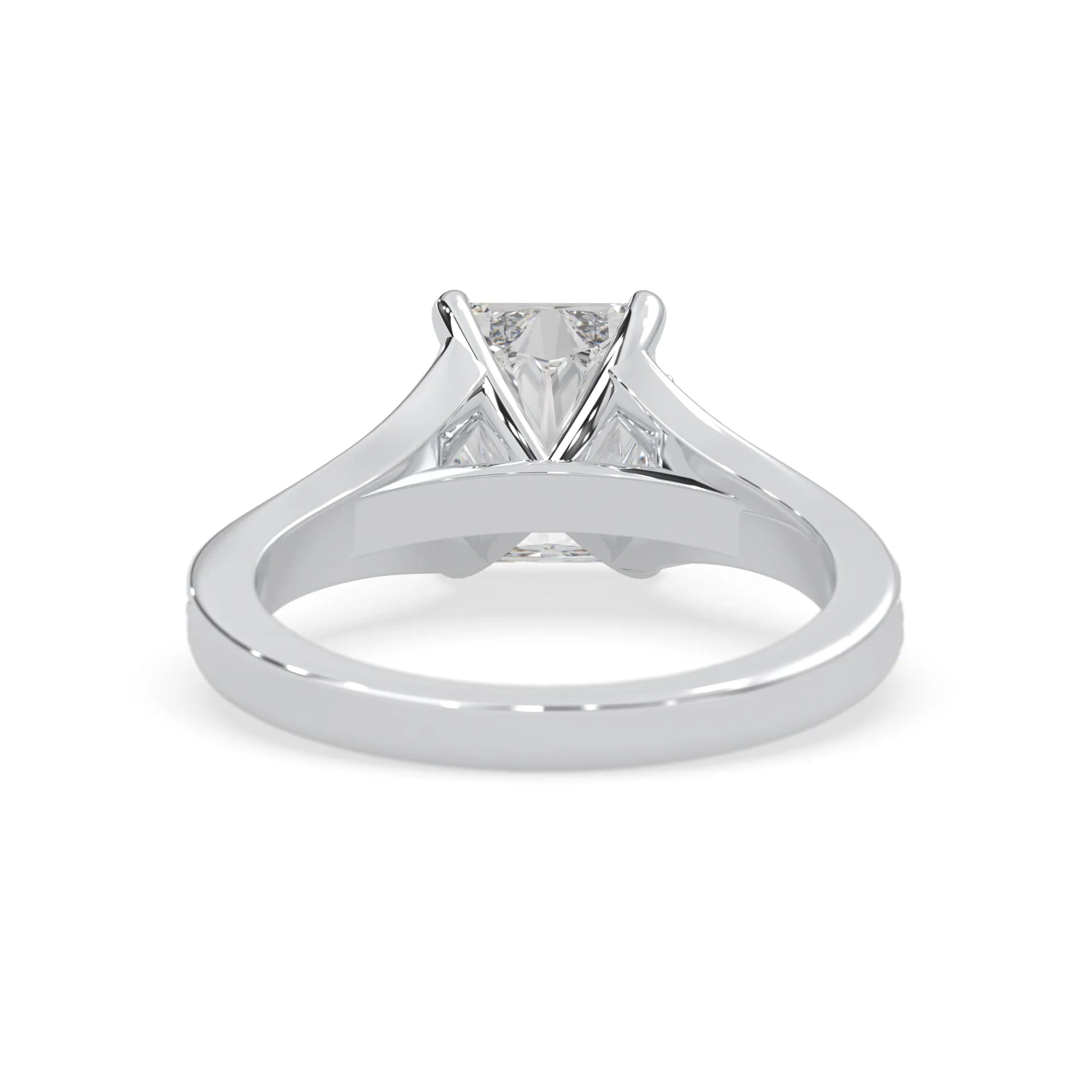 white gold radiant lab grown Diamond ring with a white background