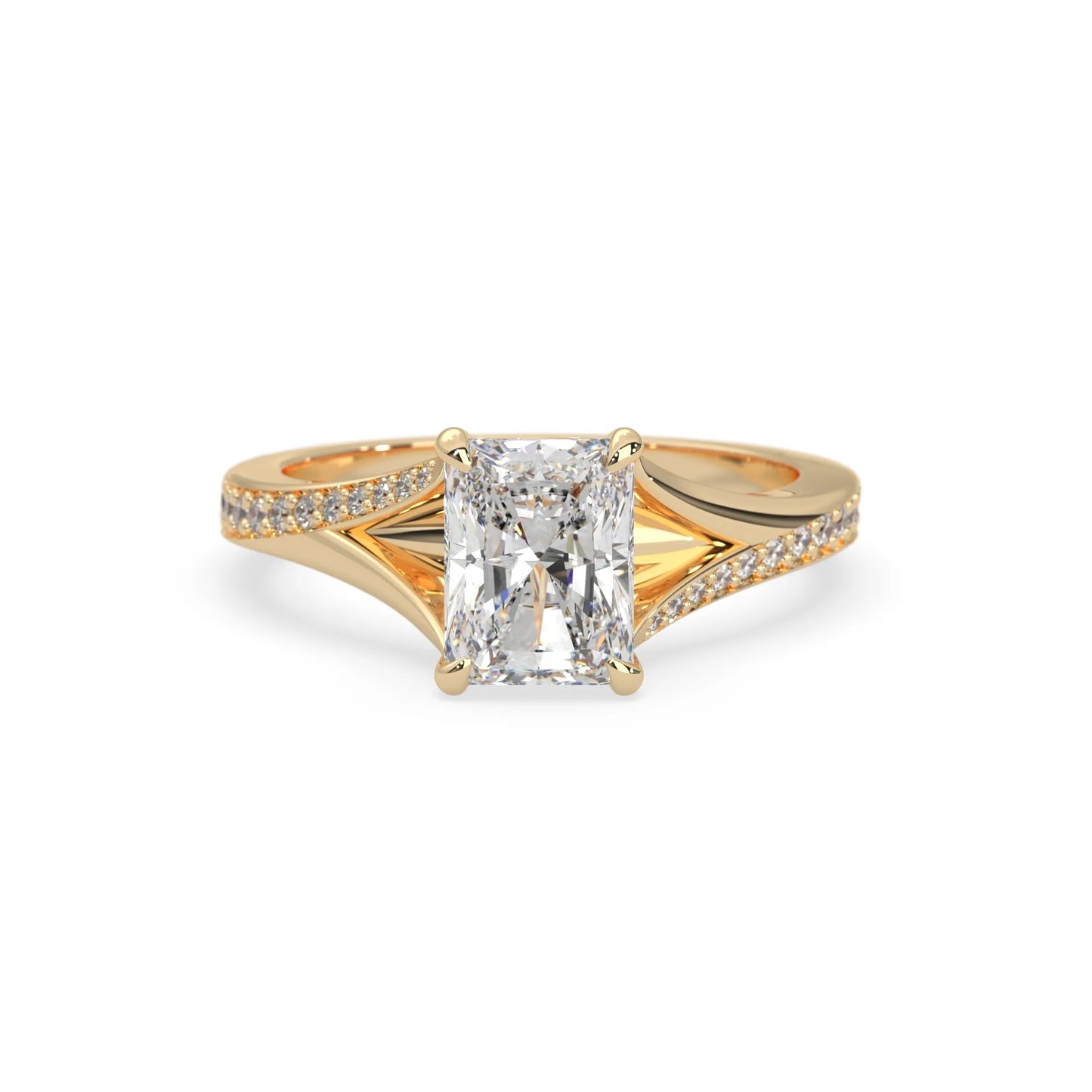 yellow Gold ring with a diamond on a white background