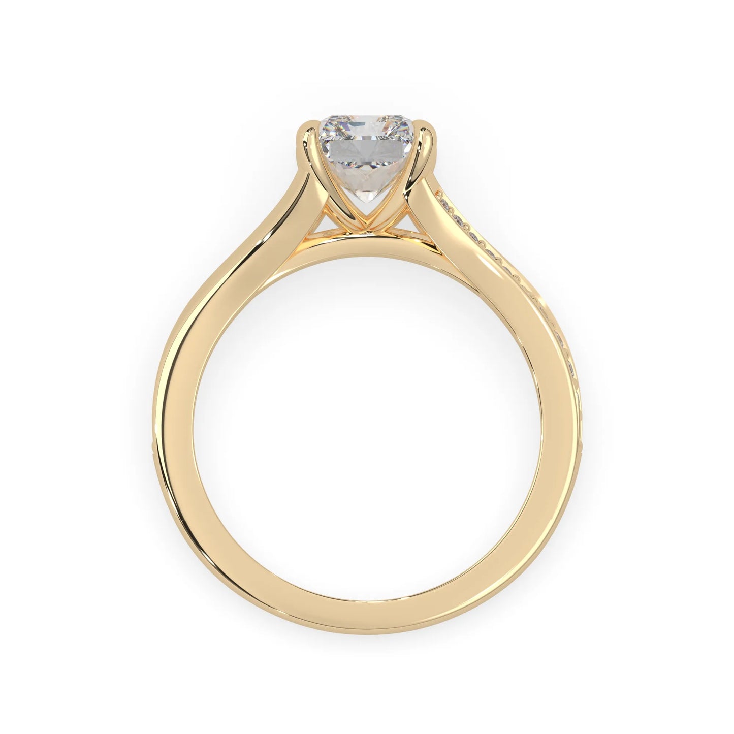 yellow Gold ring with a lab grown  diamond on a white background