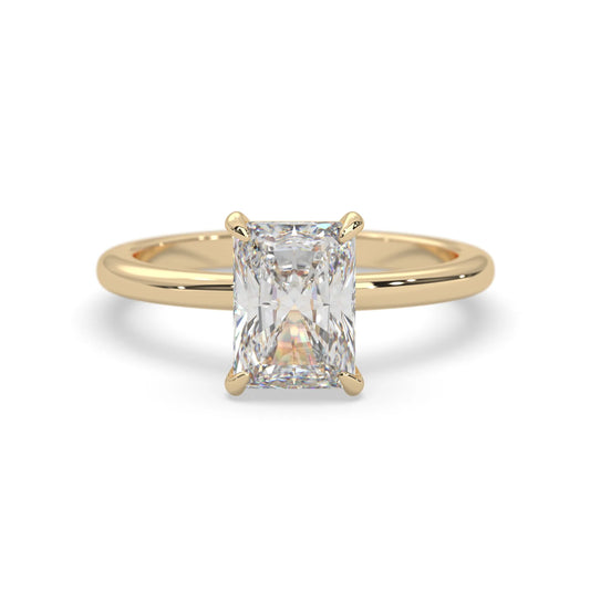 yellow-Gold ring with a rectangular diamond on a white background