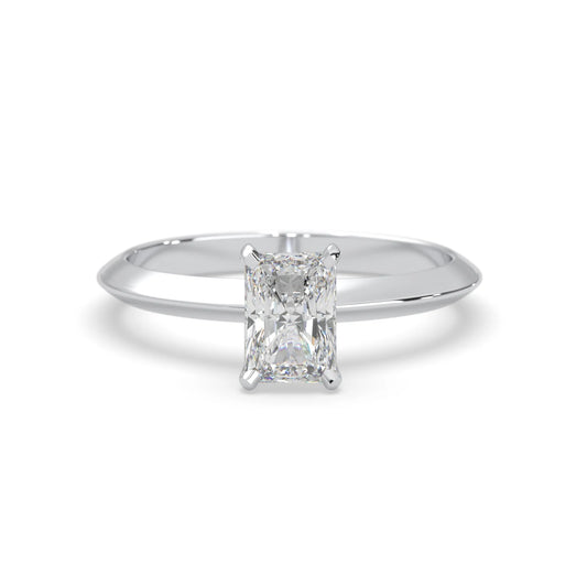 white-gold Diamond ring with a rectangular cut gemstone on a white background